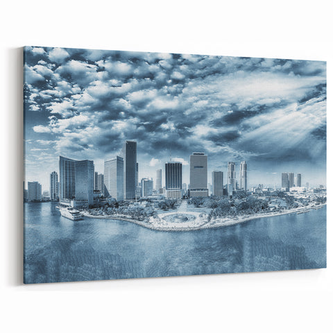 Miami Skyline Wall Art: Elegant Downtown Miami Panorama Art on Canvas