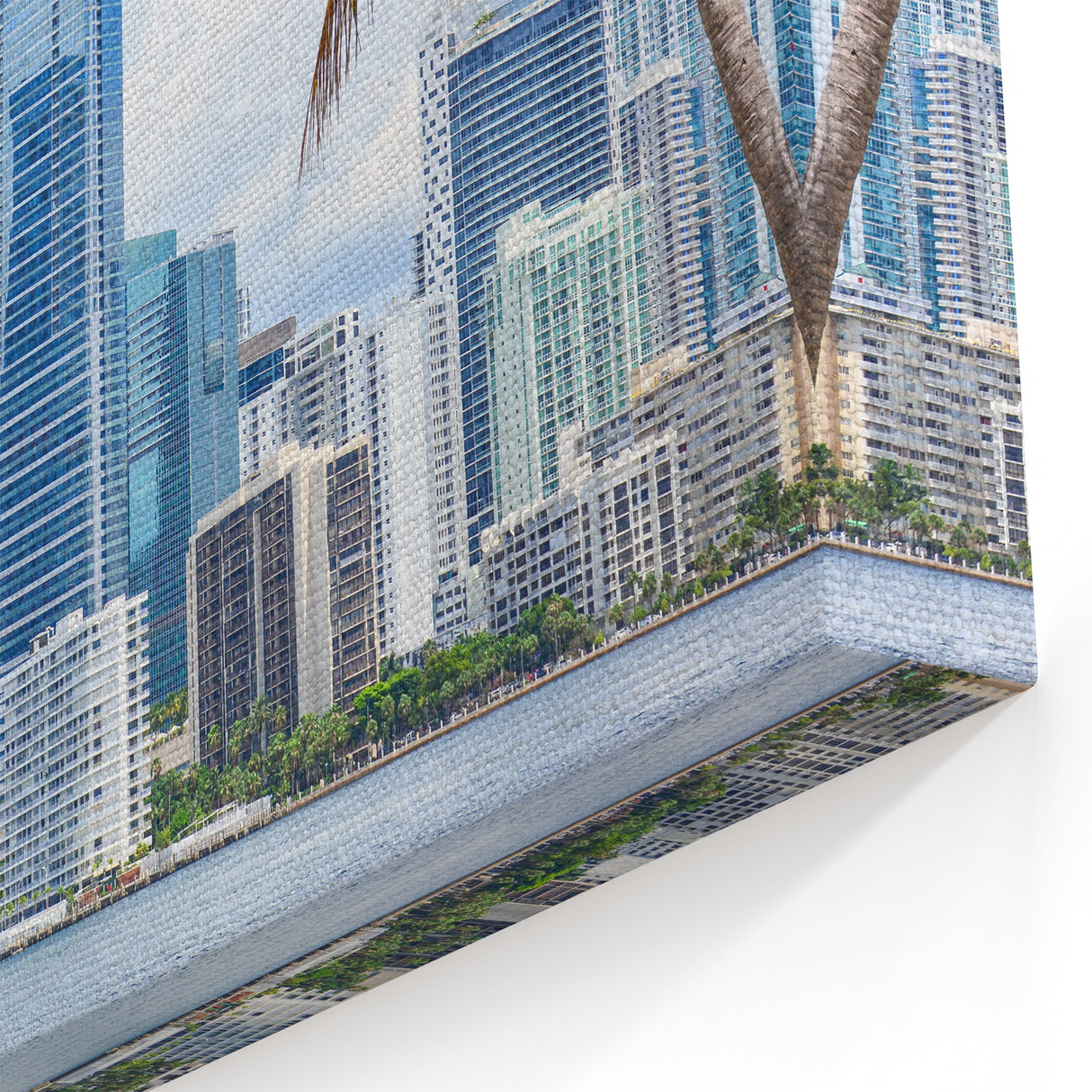 Miami Skyline Art with Palm Trees: Vibrant Tropical Cityscape Decor