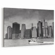 Black & White Miami Skyline Art with NYPD Boat: Timeless Cityscape