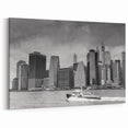Black & White Miami Skyline Art with NYPD Boat: Timeless Cityscape