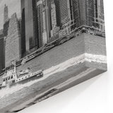 Black & White Miami Skyline Art with NYPD Boat: Timeless Cityscape