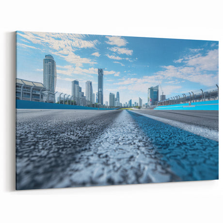 Miami Cityscape Art: Dynamic Racing Track View with Miami Skyline