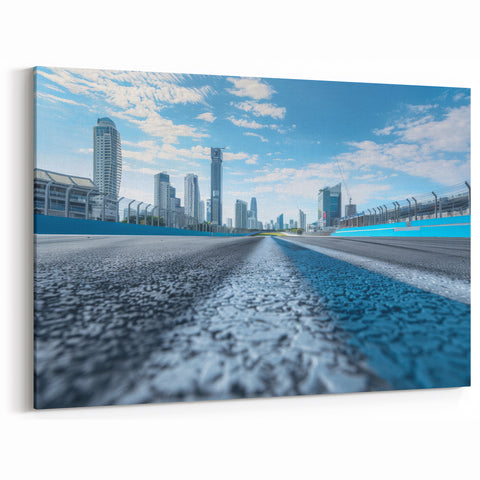 Miami Cityscape Art: Dynamic Racing Track View with Miami Skyline