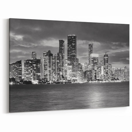 Miami Skyline Photography: Monochrome Downtown Miami Cityscape Art