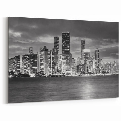 Miami Skyline Photography: Monochrome Downtown Miami Cityscape Art