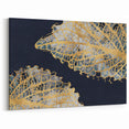 Abstract Golden Leaf Veins on Navy Background - Modern Canvas Art
