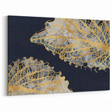Abstract Golden Leaf Veins on Navy Background - Modern Canvas Art