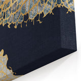 Abstract Golden Leaf Veins on Navy Background - Modern Canvas Art