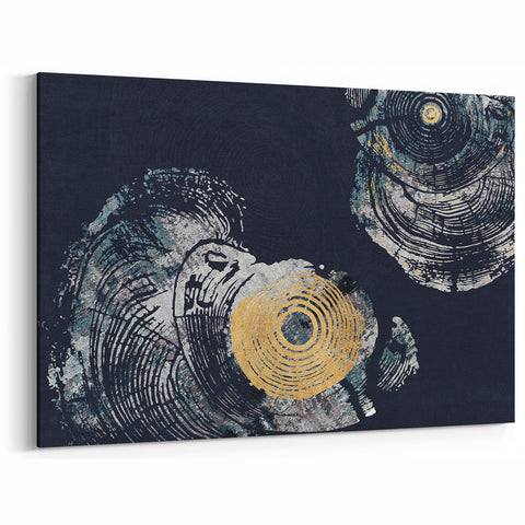Abstract Circles with Gold Accents on Navy - Modern Canvas Art