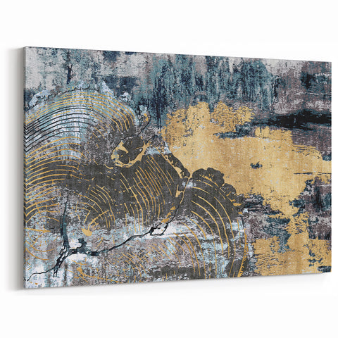 Textured Abstract Art with Gold and Blue Tones - Modern Canvas