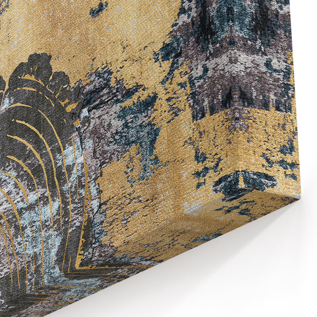 Textured Abstract Art with Gold and Blue Tones - Modern Canvas