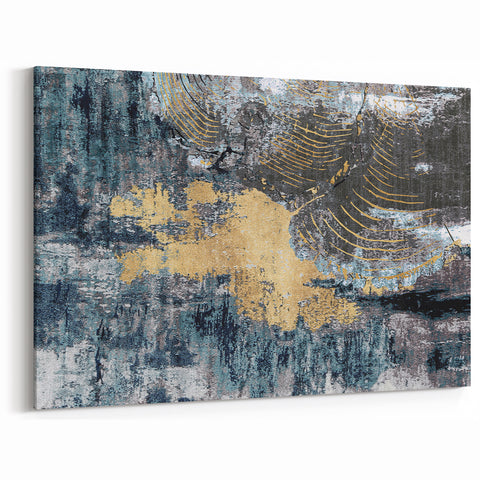 Abstract Textured Canvas with Gold and Blue Hues - Modern Art