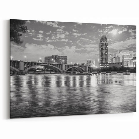 Minneapolis Night Skyline - Black and White Cityscape Art Prints for Decor
