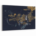 Golden Rings on Navy Abstract Canvas - Modern Wall Art Design