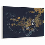 Golden Rings on Navy Abstract Canvas - Modern Wall Art Design