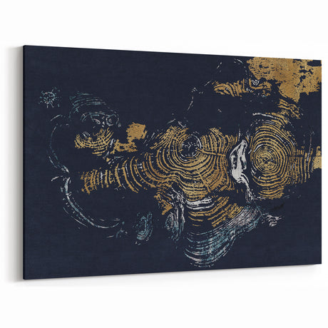 Golden Rings on Navy Abstract Canvas - Modern Wall Art Design