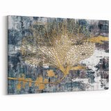 Modern Abstract Botanical Line Art - Gold & Blue Geometric Canvas