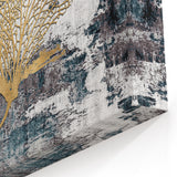 Modern Abstract Botanical Line Art - Gold & Blue Geometric Canvas