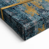 Modern Abstract Botanical Line Art - Gold & Blue Geometric Canvas