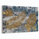 Golden Leaf Abstract Wall Art - Textured Botanical Canvas Decor