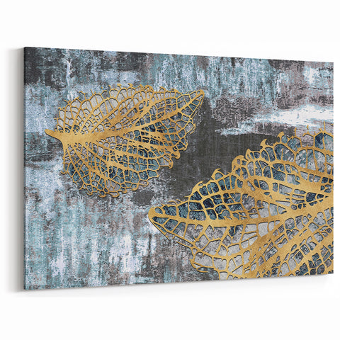 Intricate Golden Leaf Abstract Art - Textured Botanical Canvas Print