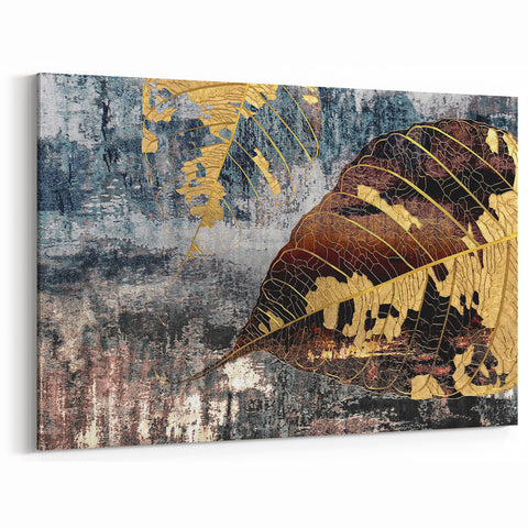 Golden Leaf Vein Art - Textured Botanical Abstract Canvas Print