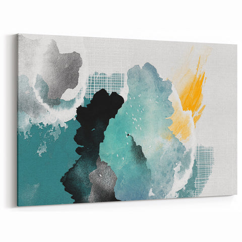 Aqua and Yellow Abstract Art - Modern Watercolor Canvas Print