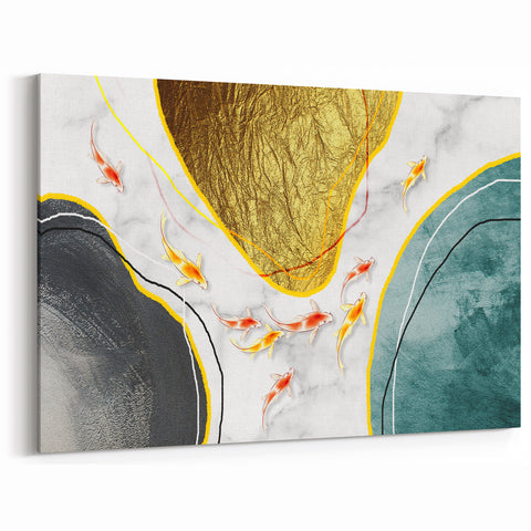 Colorful Koi Fish and Abstract Strokes | Modern Line Art on Canvas