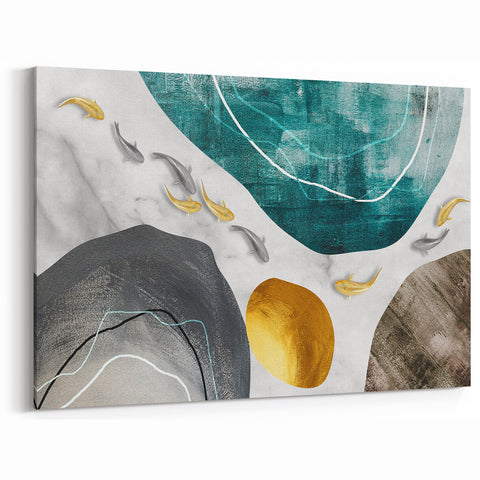 Elegant Koi Fish & Abstract Lines | Modern Geometric Wall Art