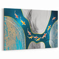 Vibrant Koi Fish & Abstract Lines | Modern Wall Art in Blue and Gold
