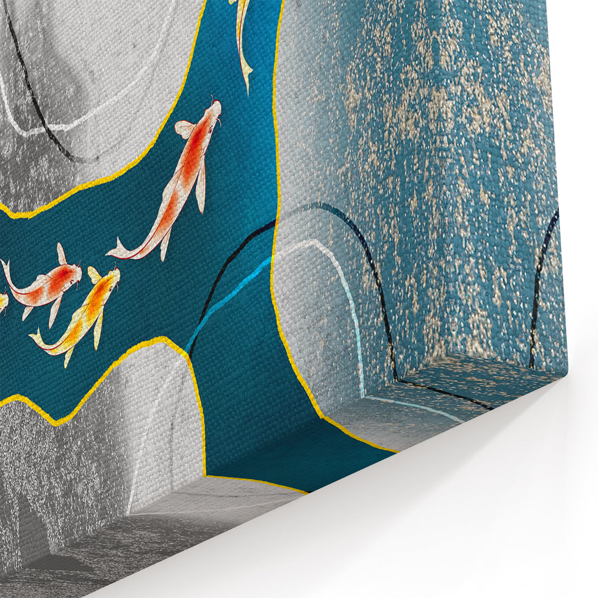 Vibrant Koi Fish & Abstract Lines | Modern Wall Art in Blue and Gold