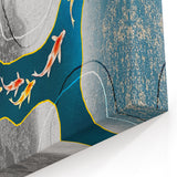 Vibrant Koi Fish & Abstract Lines | Modern Wall Art in Blue and Gold