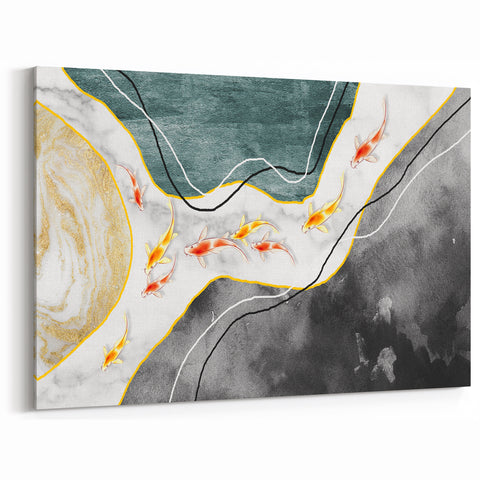 Abstract Koi Fish & Gold Accents | Modern Geometric Wall Art