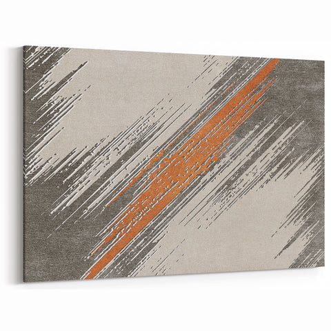 Dynamic Brush Strokes in Orange & Gray | Modern Abstract Wall Art