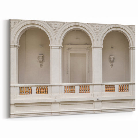 Neoclassical Arches Wall Art - Elegant White and Beige Architecture Print