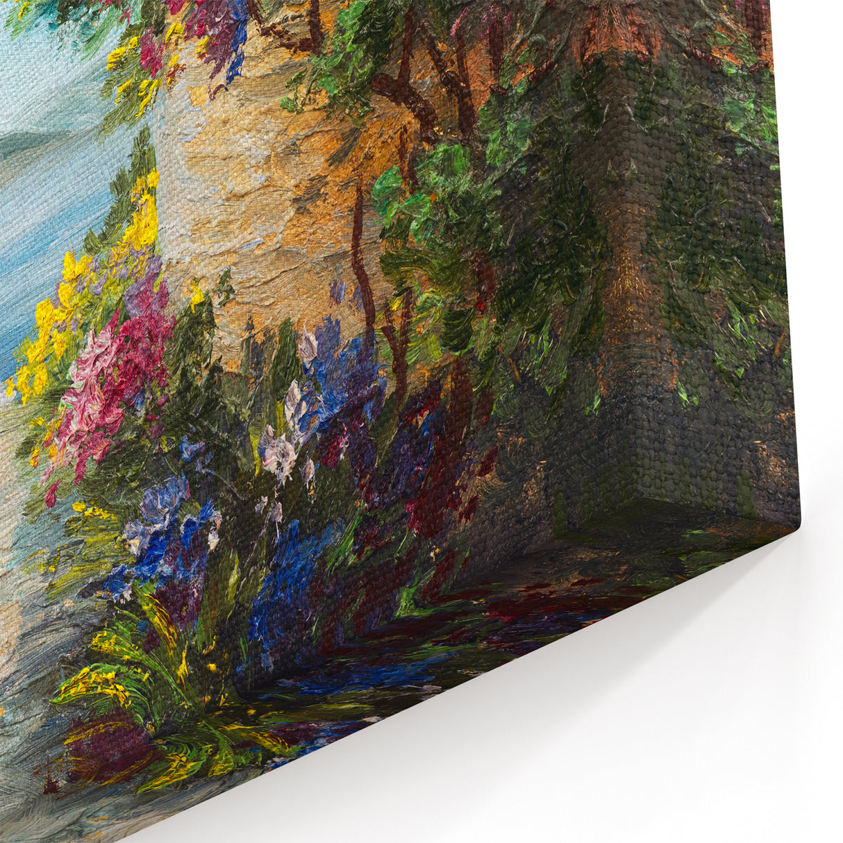 Mediterranean Archway Wall Art - Vibrant Floral Landscape Canvas Print