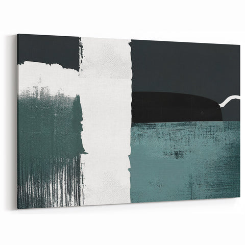 Geometric Strokes and Lines Art | Minimalist Black, White, and Green Canvas