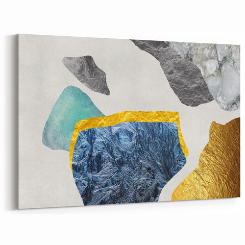 Geometric Abstract Art with Gold and Blue Accents | Modern Wall Décor