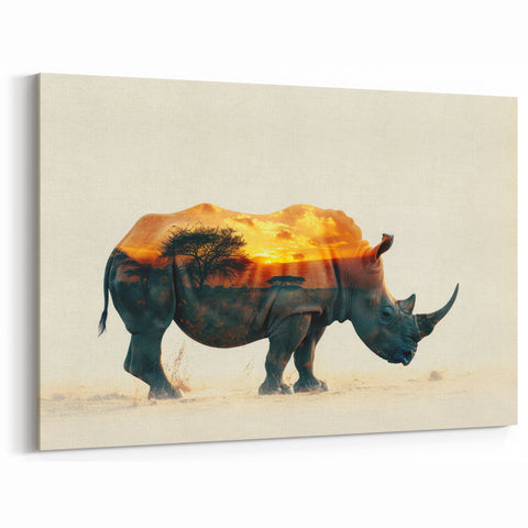 Sunset Safari Rhinoceros Wall Art - Rhino Canvas Print & Decor