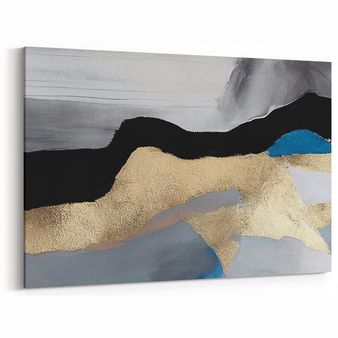 Abstract Strokes and Lines Art | Black, Gold, and Blue Contemporary Canvas