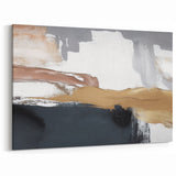 Contemporary Abstract Strokes and Lines Art | Beige, Gold, and Black Canvas