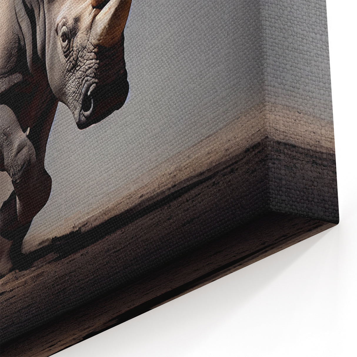 Charging Rhinoceros Wall Art - Powerful Rhino Canvas Print Decor