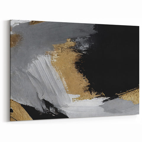 Bold Abstract Strokes Canvas Art | Modern Black and Gold Wall Decor
