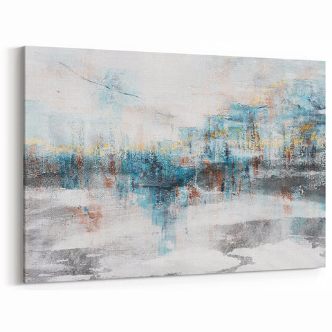 Tranquil Strokes and Lines Abstract Art - Blue and Beige Canvas