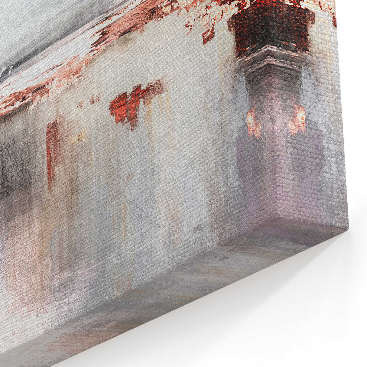 Modern Abstract Strokes and Lines Art - Gray and Red Landscape Canvas