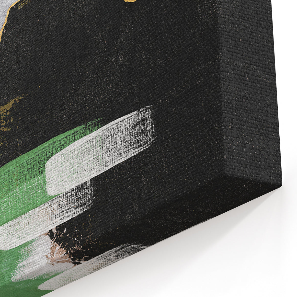 Abstract Green, Black, and Gold Art - Modern Brush Strokes Canvas