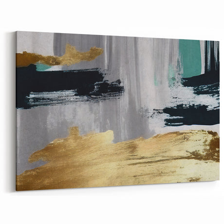 Modern Abstract Brush Strokes Art | Black and Gold Canvas Decor
