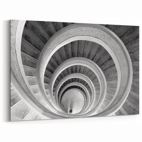 Classic Black and White Spiral Staircase Wall Art - Architectural Print
