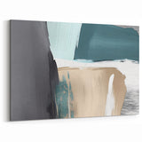 Abstract Strokes and Lines Art | Teal, Beige, and Gray Canvas