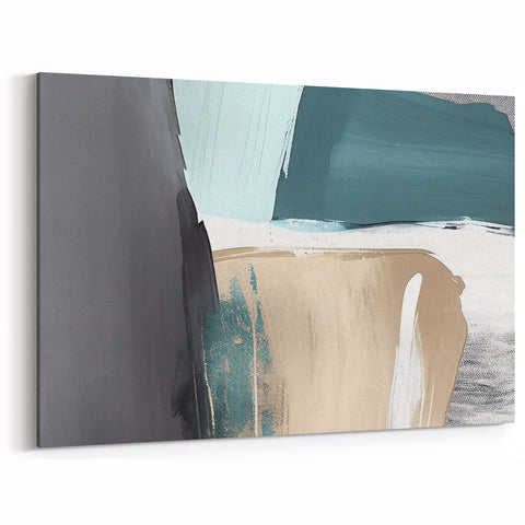 Abstract Strokes and Lines Art | Teal, Beige, and Gray Canvas
